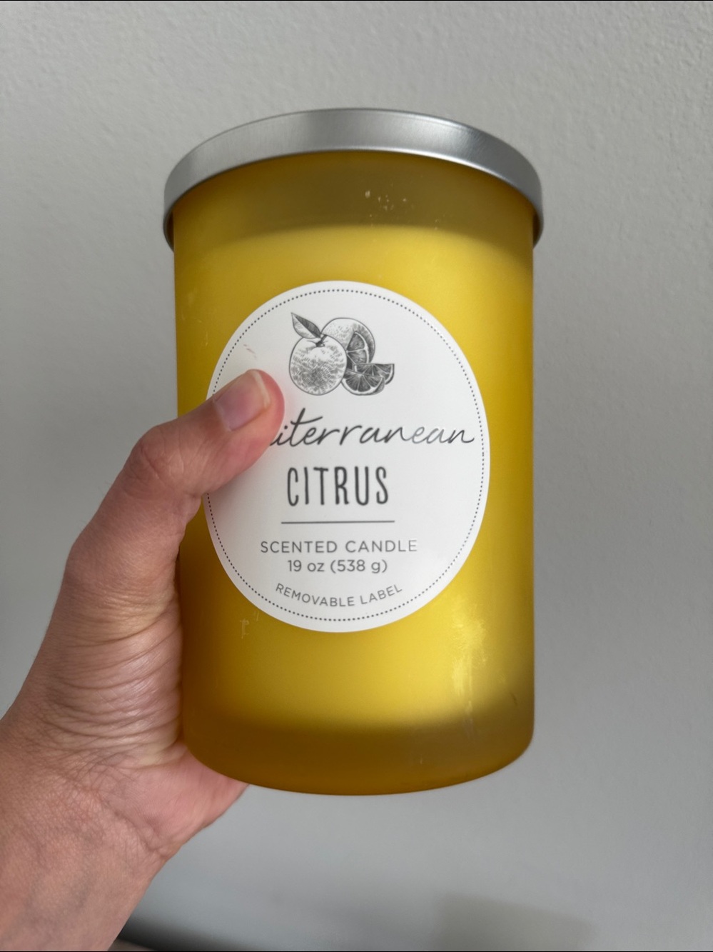 19 oz HD Designs Mediterranean Citrus Scented Candle in frosted yellow jar